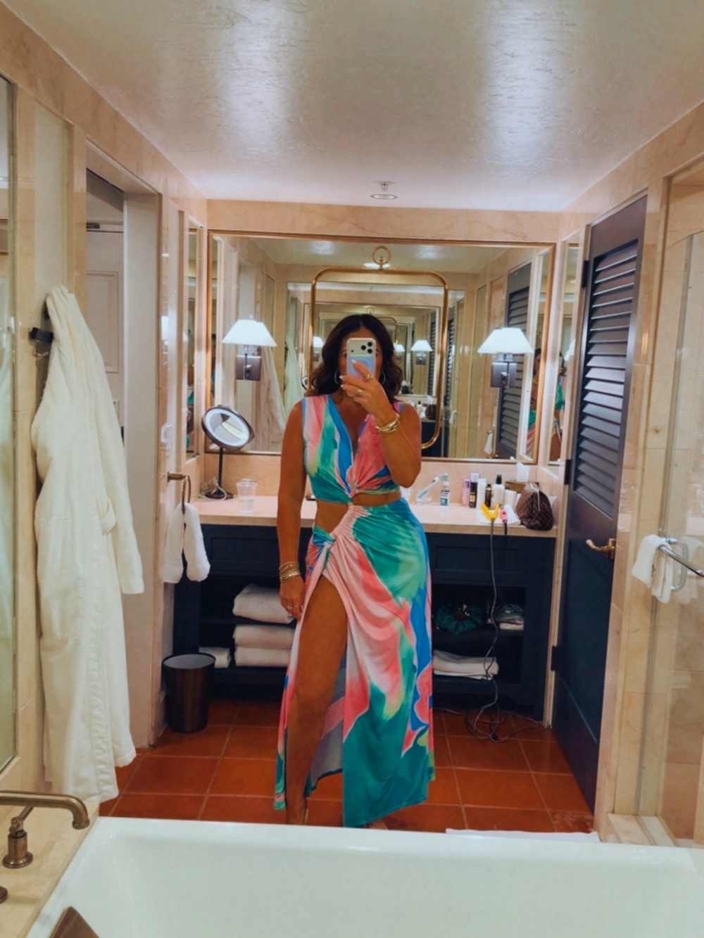 Commense Pink & Teal Tropical Cutout Maxi Dress